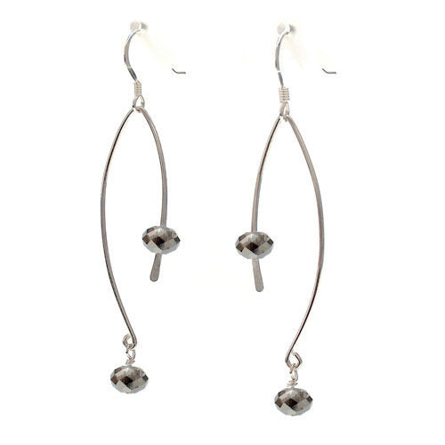 Black Crystal Ellipse Earrings / 60mm length / sterling hook earwires