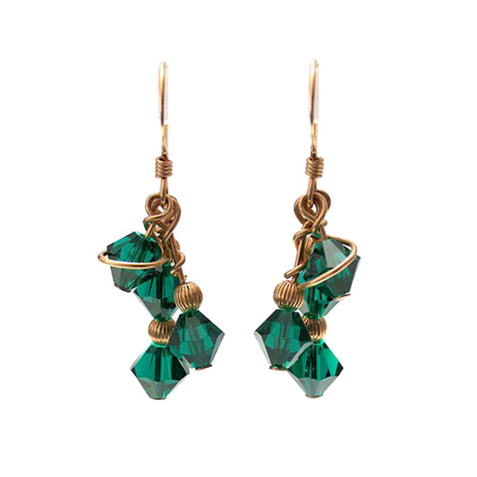 Emerald Green Crystal Array Earrings / 35mm length / gold filled earrings