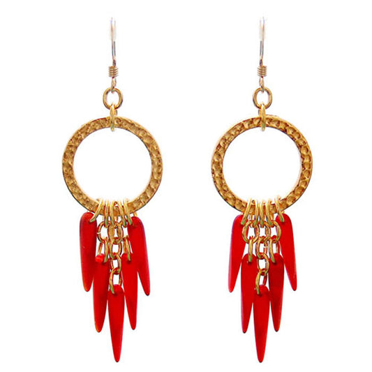 Red Icicle Earrings / 65mm length / gold filled earwires