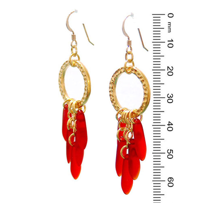 Red Icicle Earrings / 65mm length / gold filled earwires