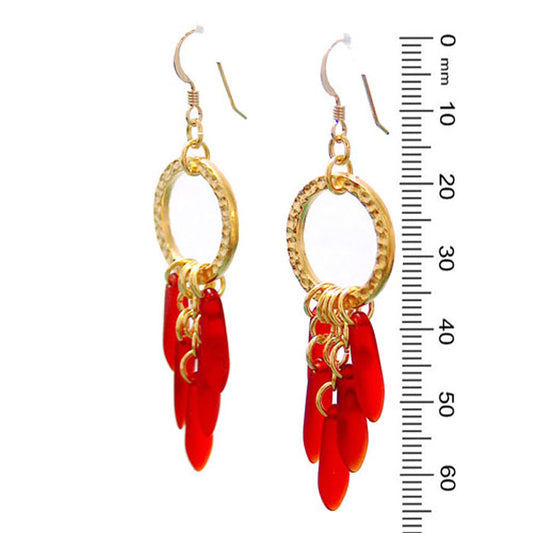 Red Icicle Earrings / 65mm length / gold filled earwires