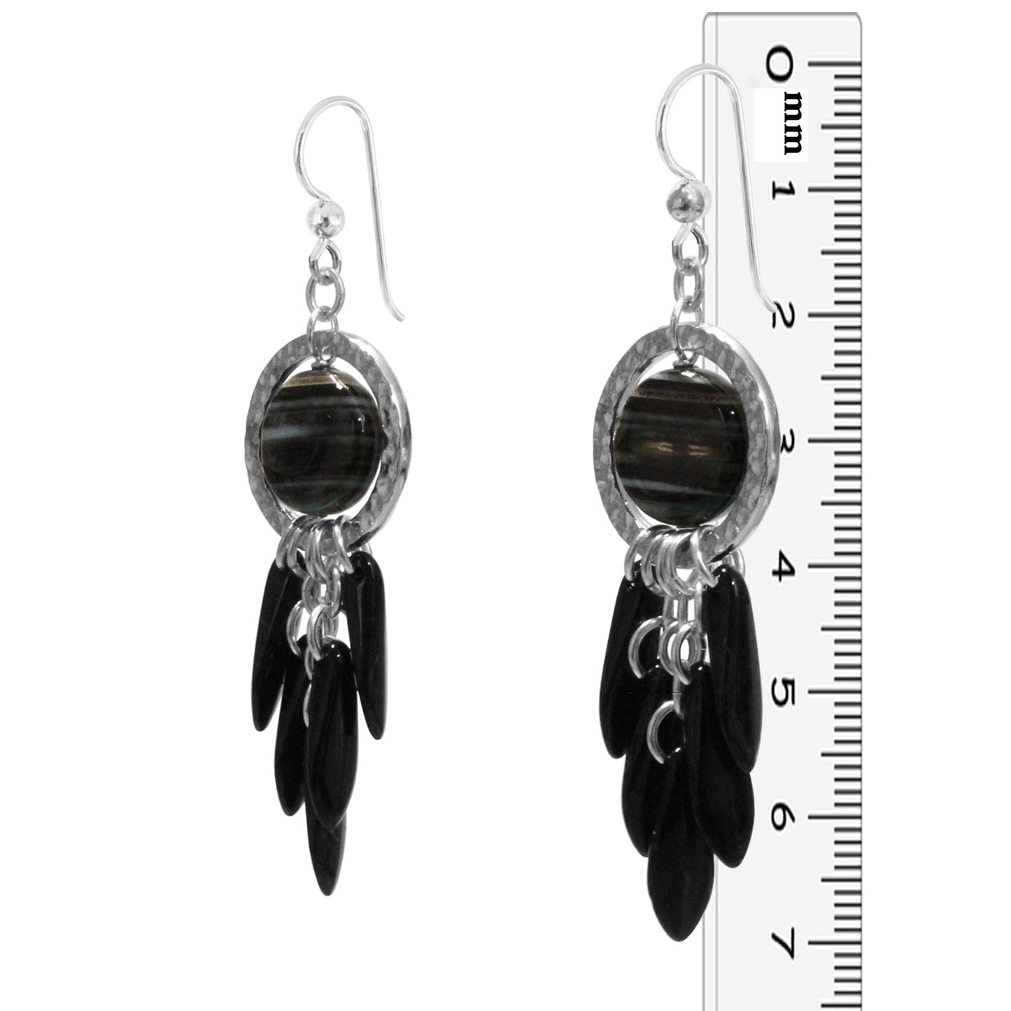 Black Icicle Earrings / 70mm length / sterling silver hook earwires