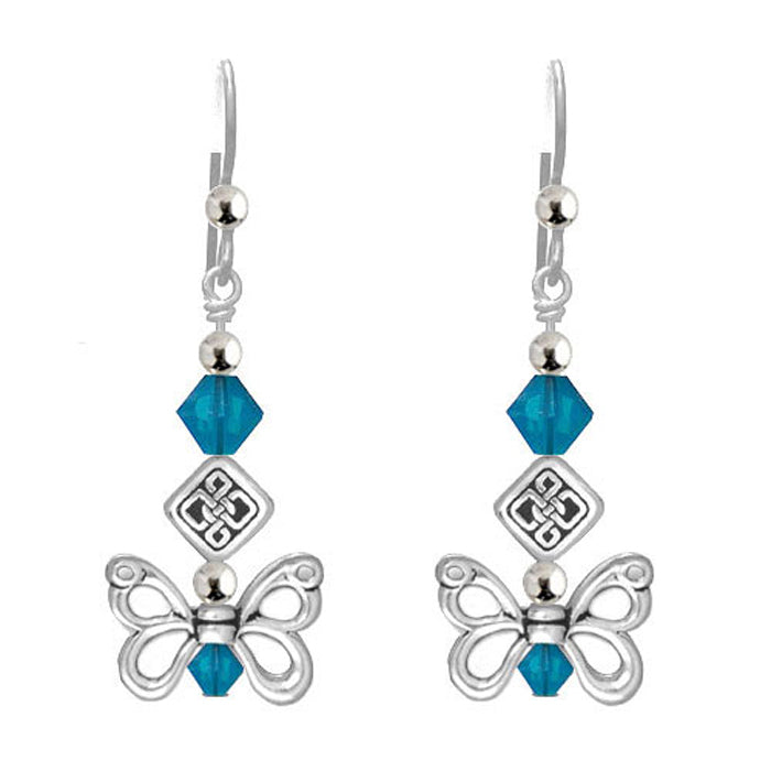 Celtic Butterfly Wing Earrings / 45mm length / ocean blue and silver / insect wings / sterling earwires