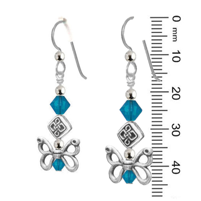 Celtic Butterfly Wing Earrings / 45mm length / ocean blue and silver / insect wings / sterling earwires