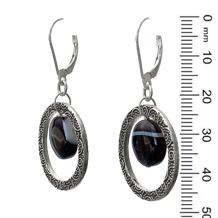 Sardonyx in Rings Earrings / 47mm length / sterling leverback earwires / Earrings130415