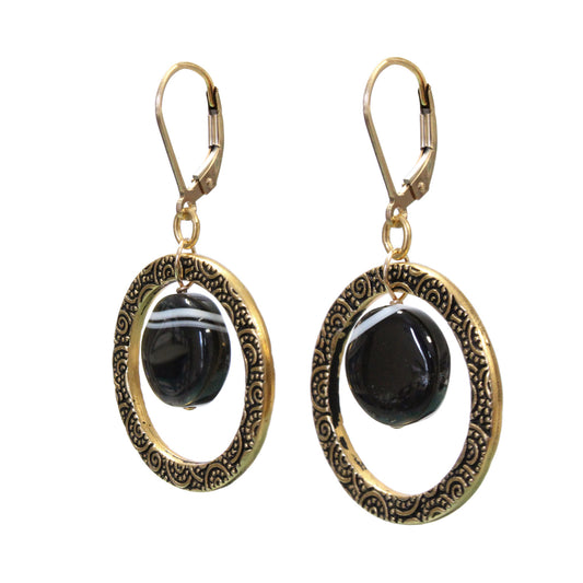 Sardonyx in Rings Earrings / 46mm length / gold filled leverback earwires