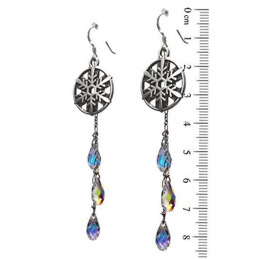 Winter Snowflake Earrings / 85mm length / sterling silver earwires