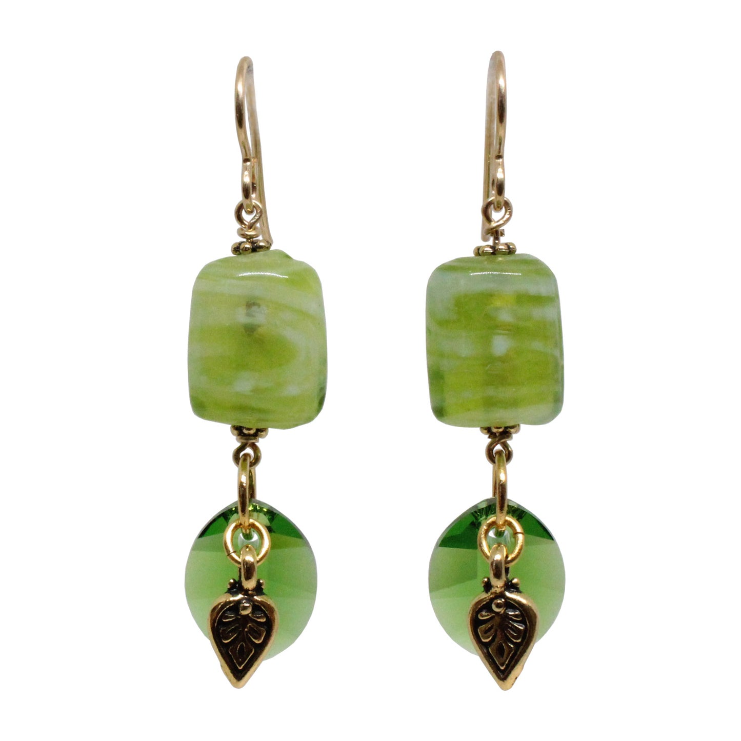Leaf Charm Earrings / 50mm length / gold filled earwires