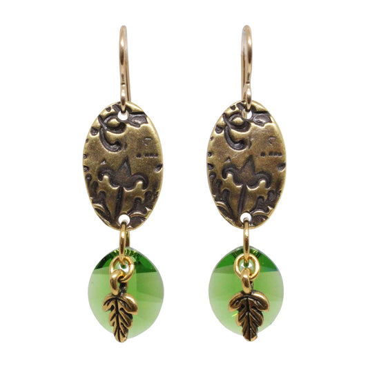 Leaf Charm Earrings / 47mm length / gold filled earwires