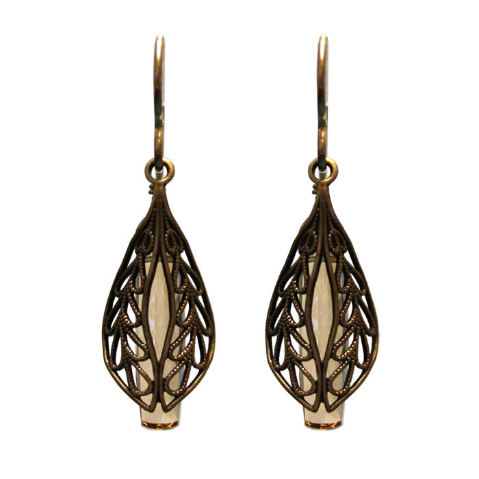 Behind Folded Wings Earrings / 37mm length / golden shadow crystal / gold filled earwires