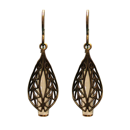 Behind Folded Wings Earrings / 37mm length / golden shadow crystal / gold filled earwires