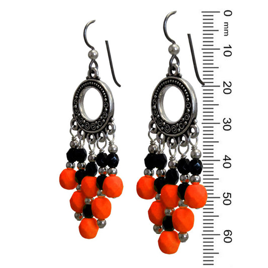Neon Orange Chandelier Earrings / 65mm length / dark silver with sterling earwires