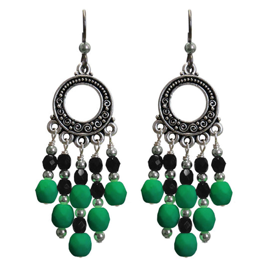 Neon Emerald Green Chandelier Earrings / 65mm length / dark silver with sterling earwires