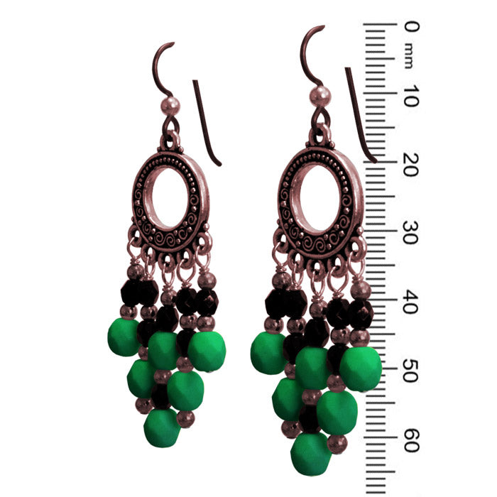 Neon Emerald Green Chandelier Earrings / 65mm length / dark copper with hypo-allergenic niobium earwires