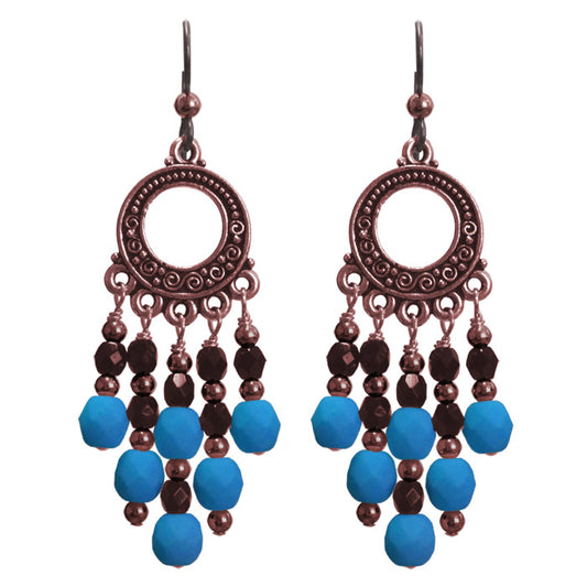 Neon Electric Blue Chandelier Earrings / 65mm length / dark copper with hypo-allergenic niobium earwires