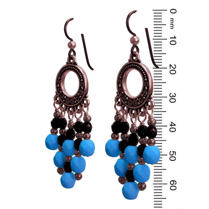 Neon Electric Blue Chandelier Earrings / 65mm length / dark copper with hypo-allergenic niobium earwires