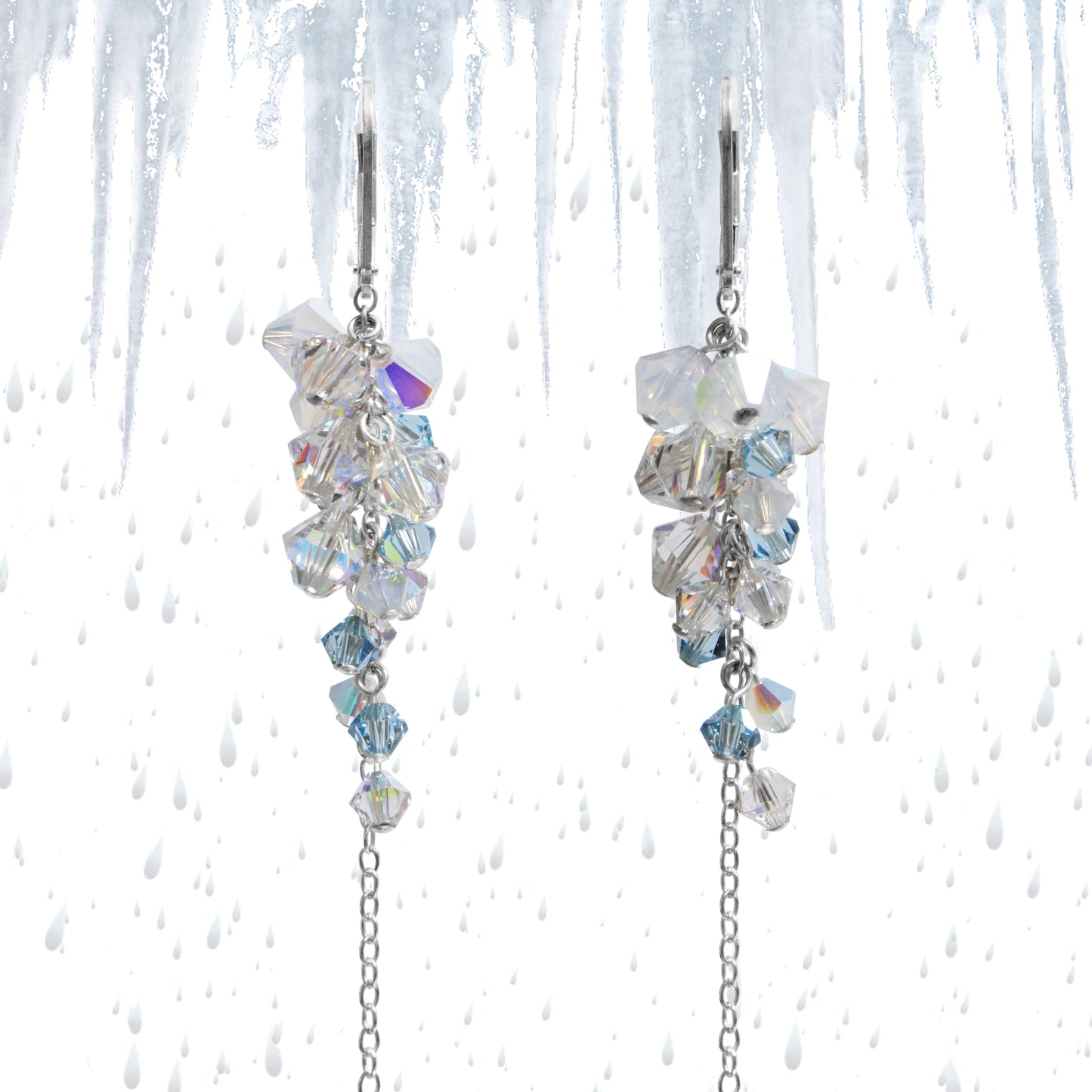 Frozen Rain Icicle Earrings / 130mm length / sterling silver chain and earwires