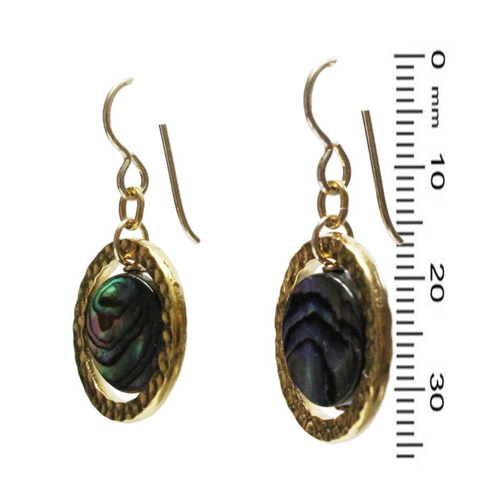 Paua Shell Earrings / 35mm length / gold pewter rings / gold filled earwires