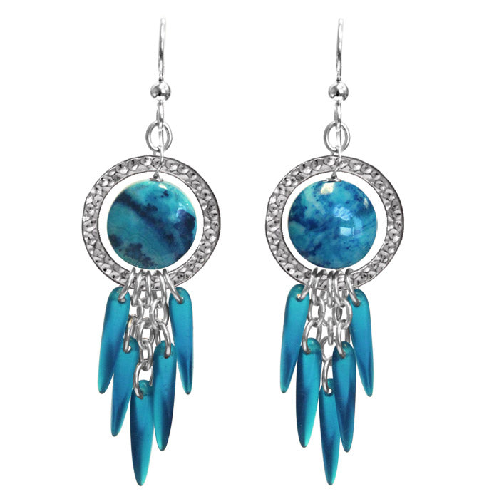 Blue Icicle Silver Earrings / 65mm length / icy blue crazy lace agate / sterling silver hook earwires