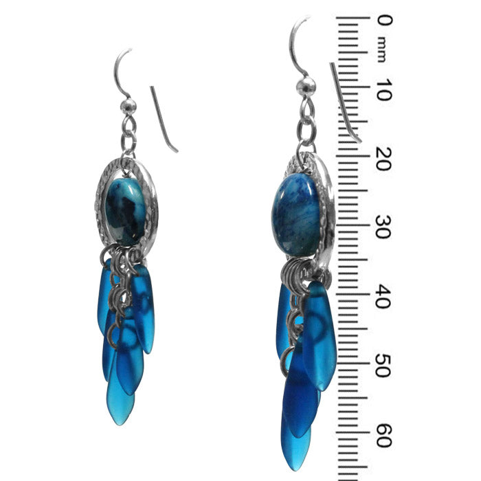 Blue Icicle Silver Earrings / 65mm length / icy blue crazy lace agate / sterling silver hook earwires