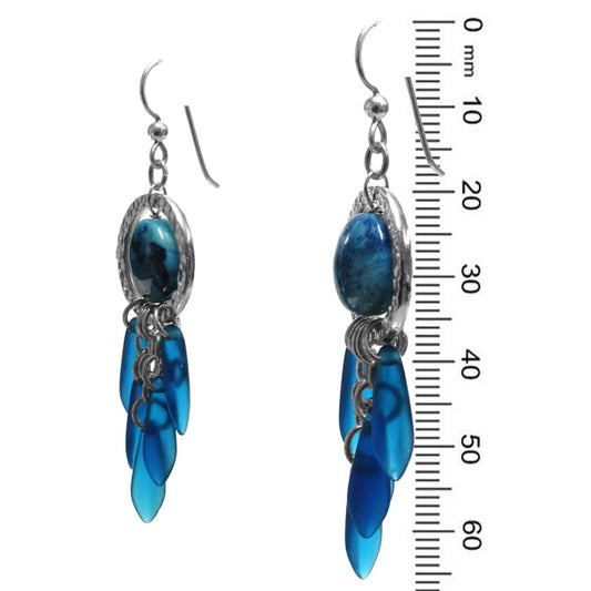 Blue Icicle Silver Earrings / 65mm length / icy blue crazy lace agate / sterling silver hook earwires