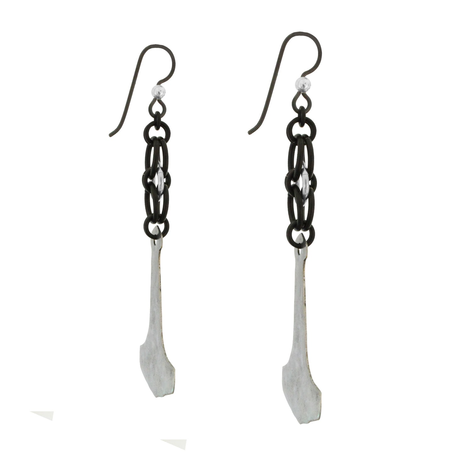 Chainmail Earrings with viking hammer pendant / 75mm length / niobium earwires