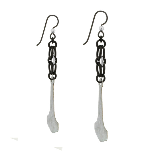 Chainmail Earrings with viking hammer pendant / 75mm length / niobium earwires