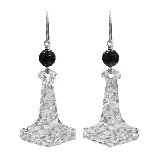 Sardonyx Earrings with viking hammer pendant / 63mm length / sterling silver earwires