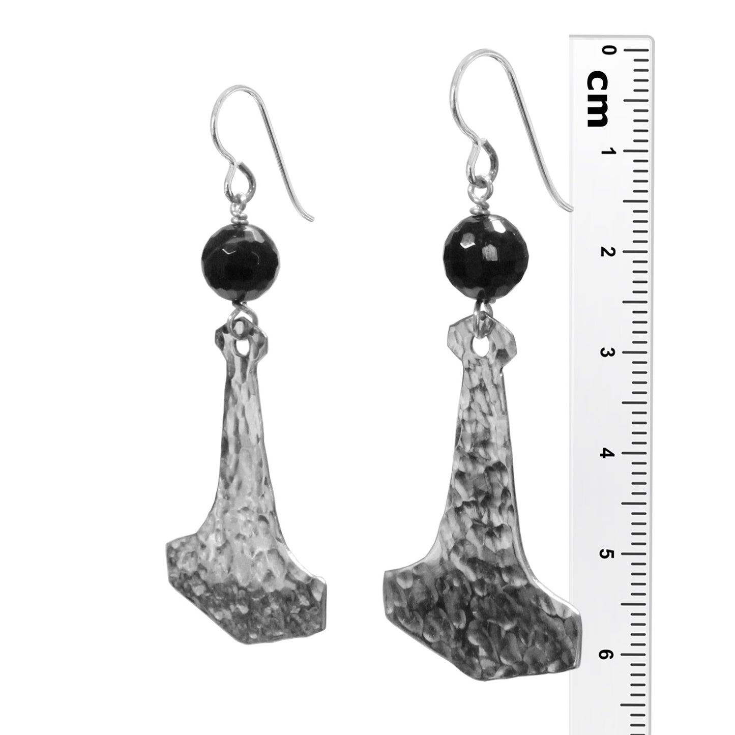 Sardonyx Earrings with viking hammer pendant / 63mm length / sterling silver earwires
