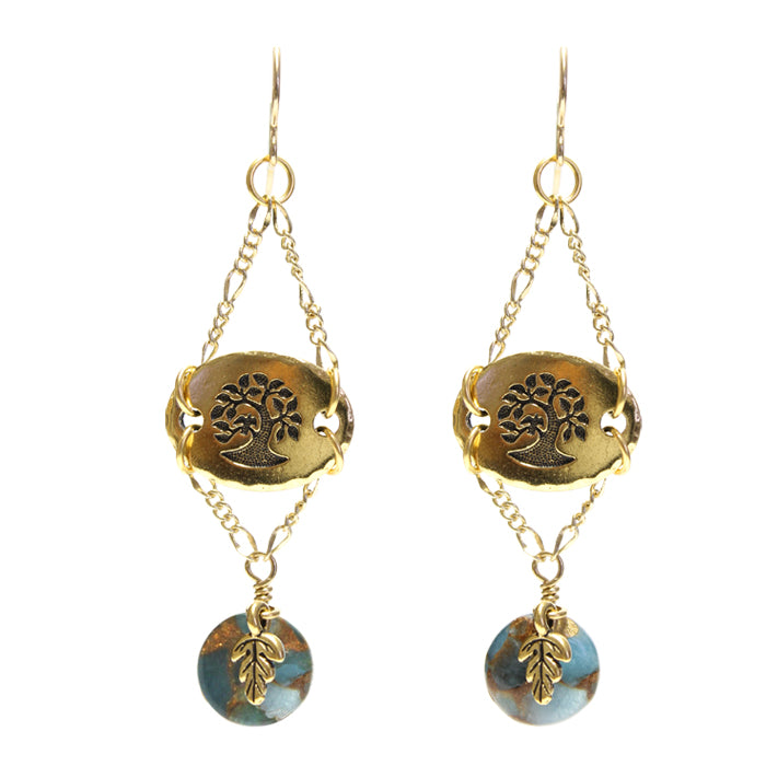 Nature Tree Chain Earrings / 70mm length / gold filled earwires