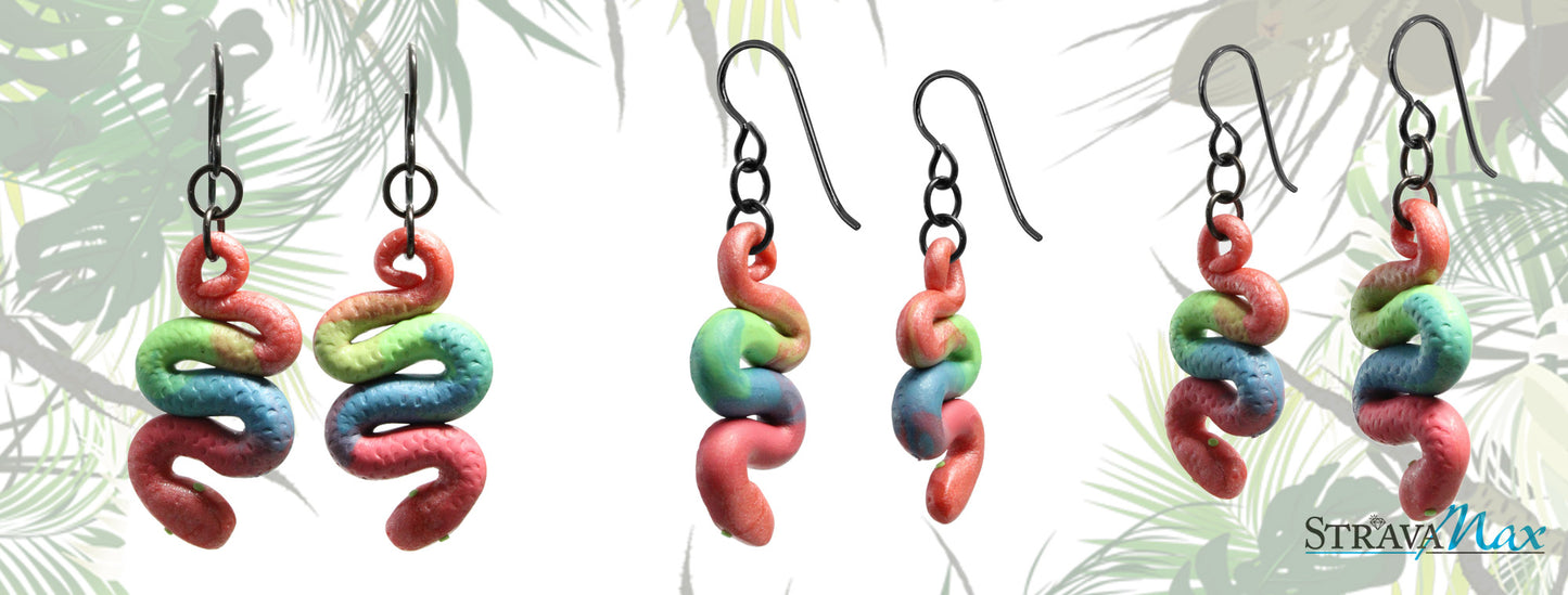 Rainbow Serpent Earrings / 50mm length / black niobium hook earwires
