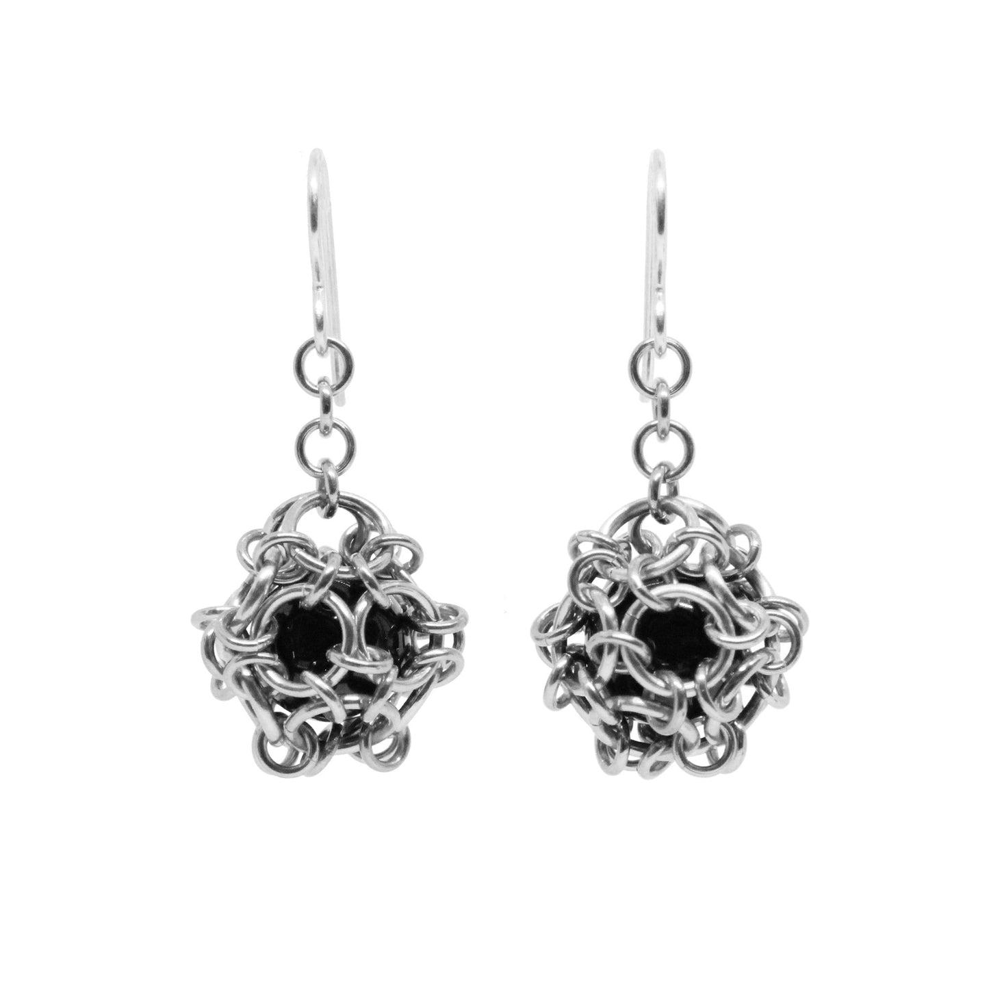 Chainmail Ball Earrings / choose from 5 colors / 40mm length / with black onyx and hook earwires