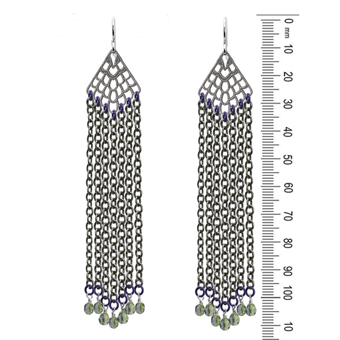 Dark Spring Rain Earrings / 115mm length / sterling silver earwires