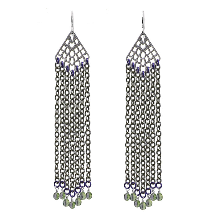 Dark Spring Rain Earrings / 115mm length / sterling silver earwires