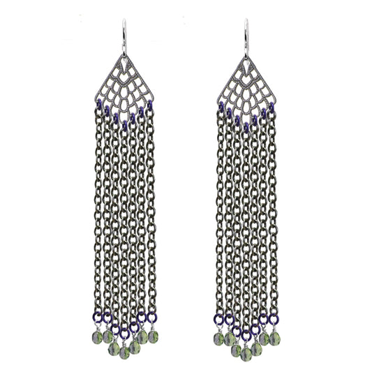 Dark Spring Rain Earrings / 115mm length / sterling silver earwires