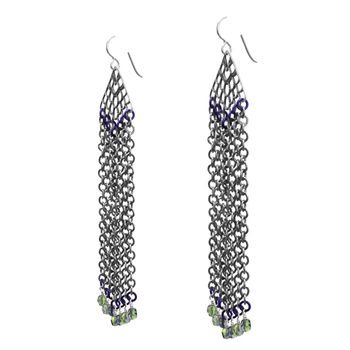 Dark Spring Rain Earrings / 115mm length / sterling silver earwires