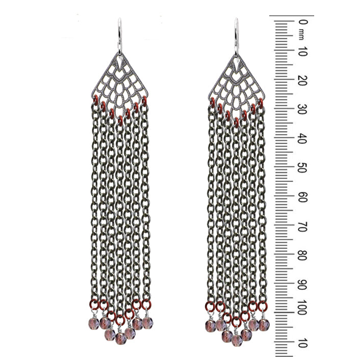 Dark Summer Rain Earrings / 115mm length / sterling silver earwires