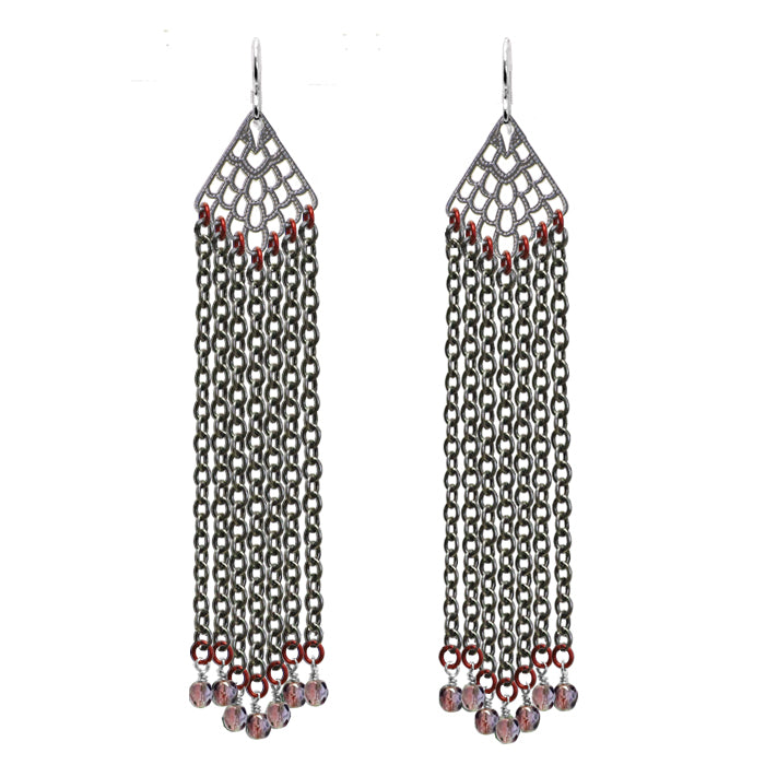 Dark Summer Rain Earrings / 115mm length / sterling silver earwires