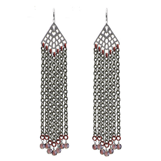 Dark Summer Rain Earrings / 115mm length /  sterling silver earwires