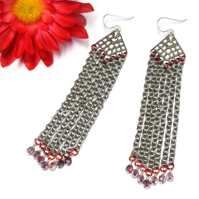 Dark Summer Rain Earrings / 115mm length / sterling silver earwires
