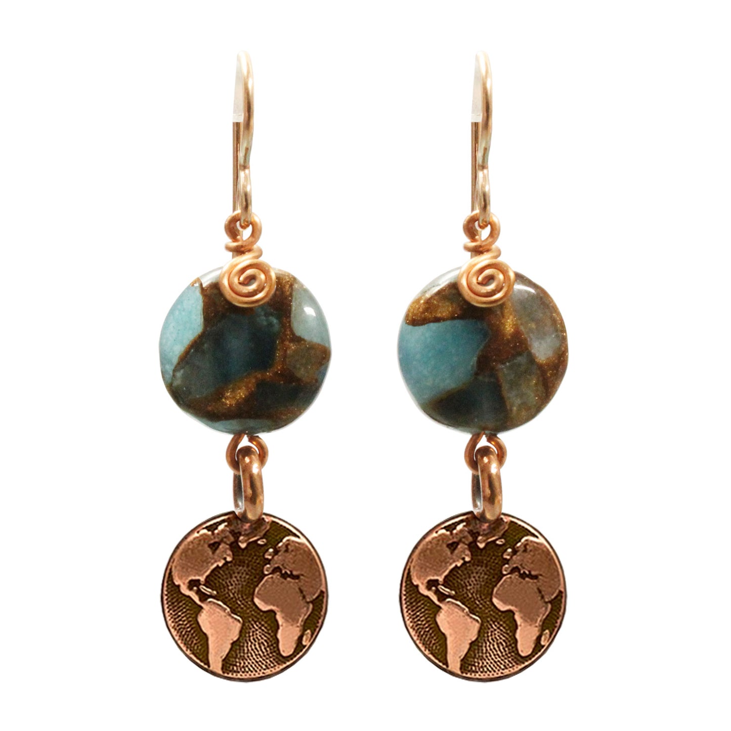 Earth Planet Earrings / 45mm length / gold filled earwires