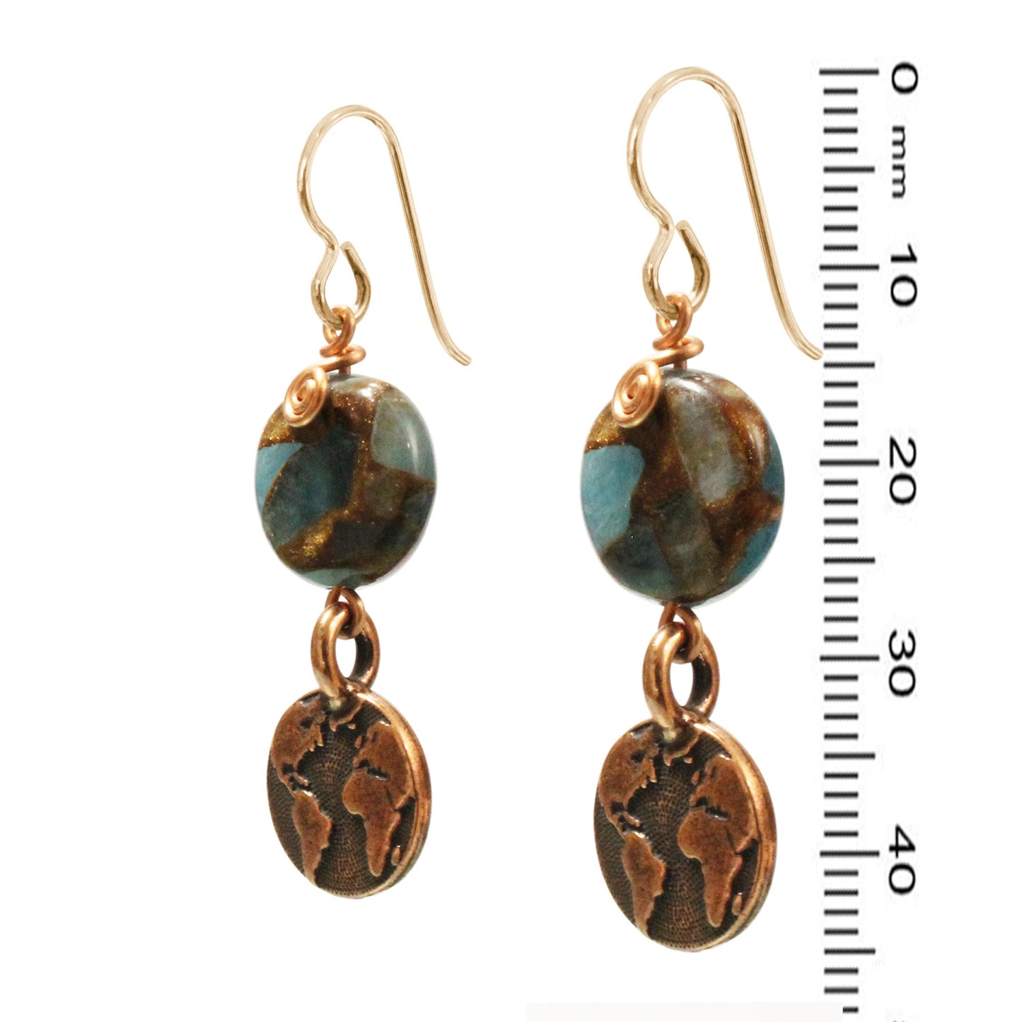 Earth Planet Earrings / 45mm length / gold filled earwires