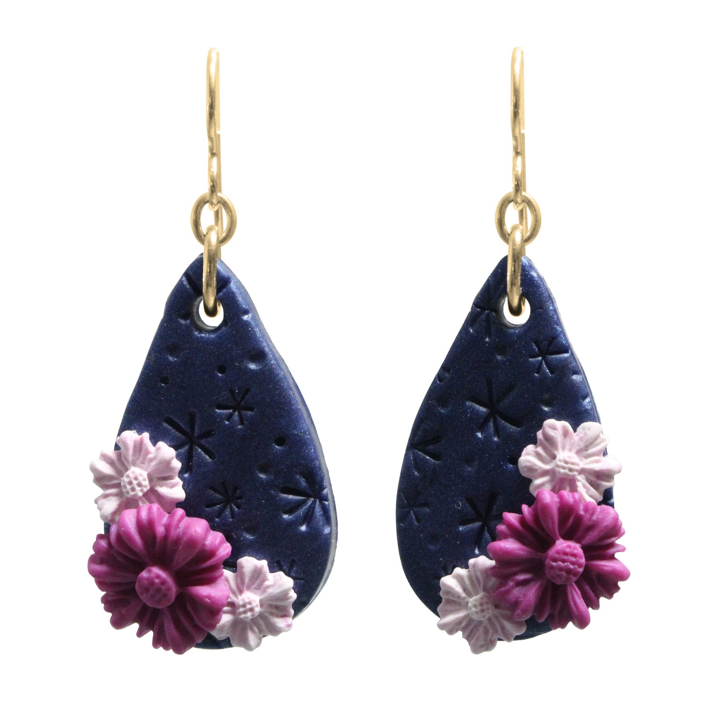 Spring Nightfall Flower Earrings / 50mm length / gold filled hook earwires