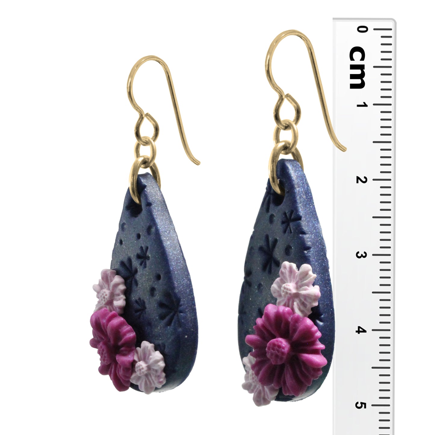 Spring Nightfall Flower Earrings / 50mm length / gold filled hook earwires
