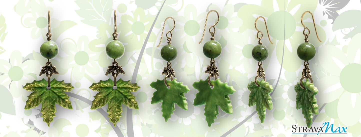 Spring Green Maple Leaf Charm Earrings / gold filled hook earwires