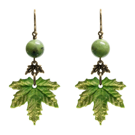 Spring Green Maple Leaf Charm Earrings / gold filled hook earwires