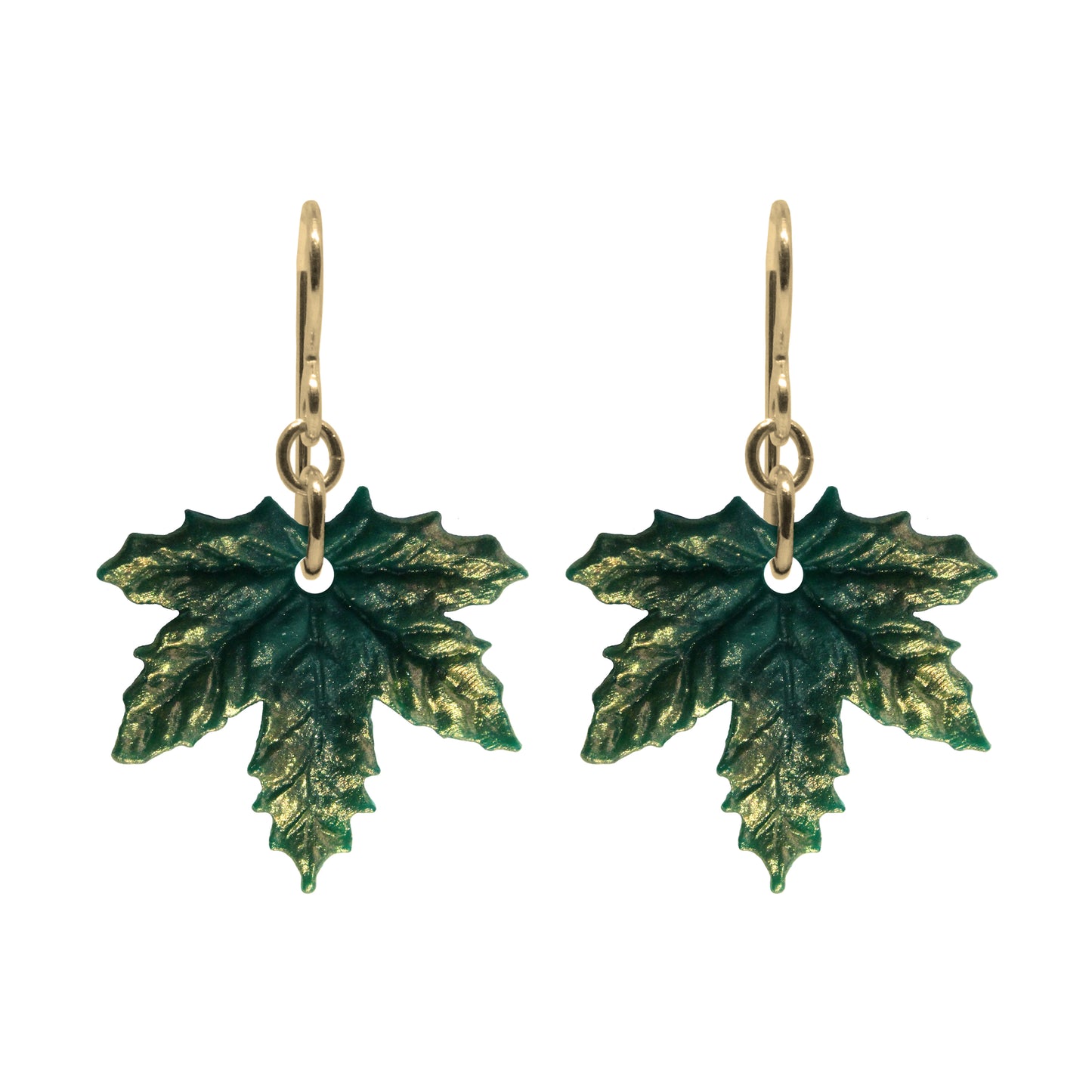 Summer Green Maple Leaf Charm Earrings / gold filled hook earwires