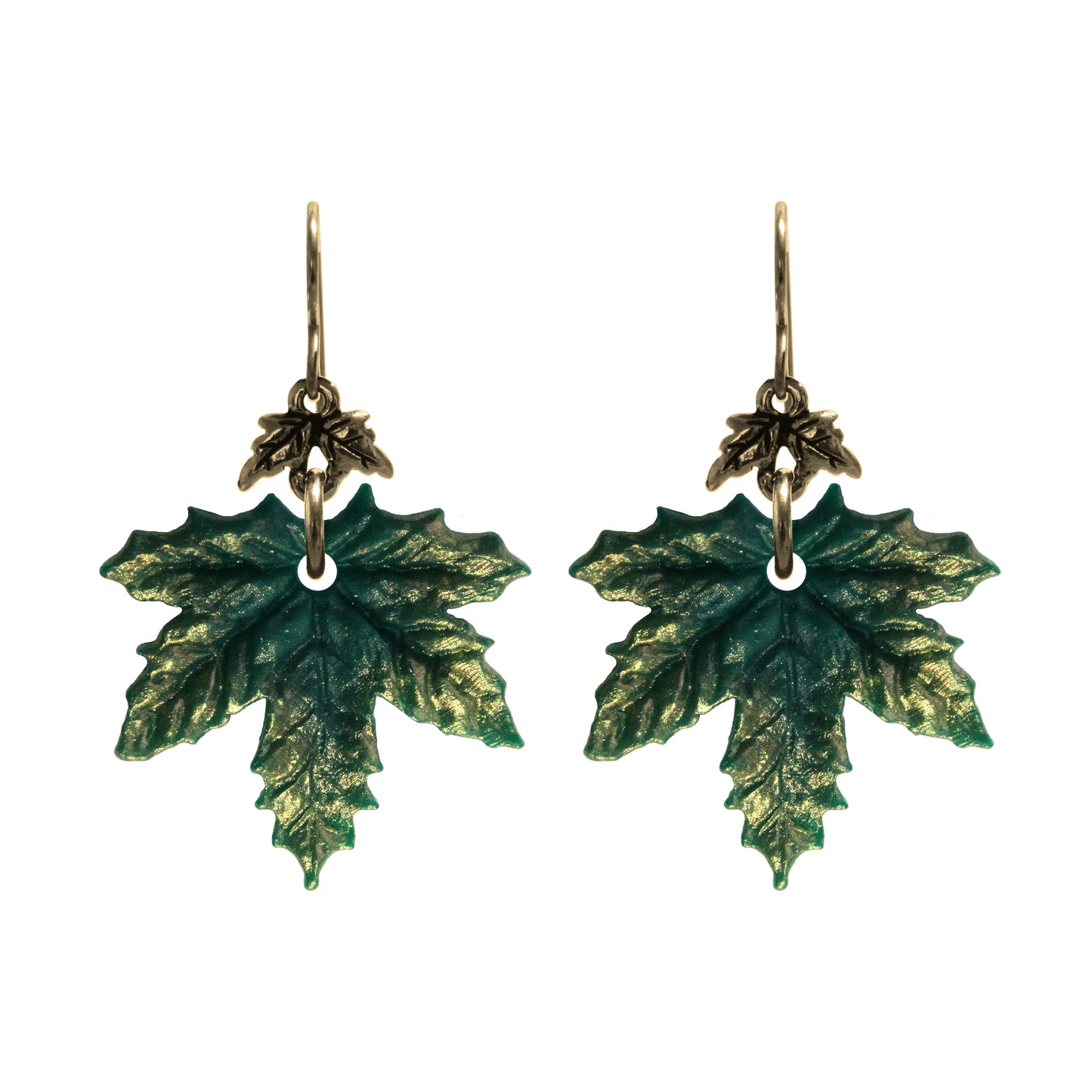 Summer Green Maple Leaf Charm Earrings / gold filled hook earwires