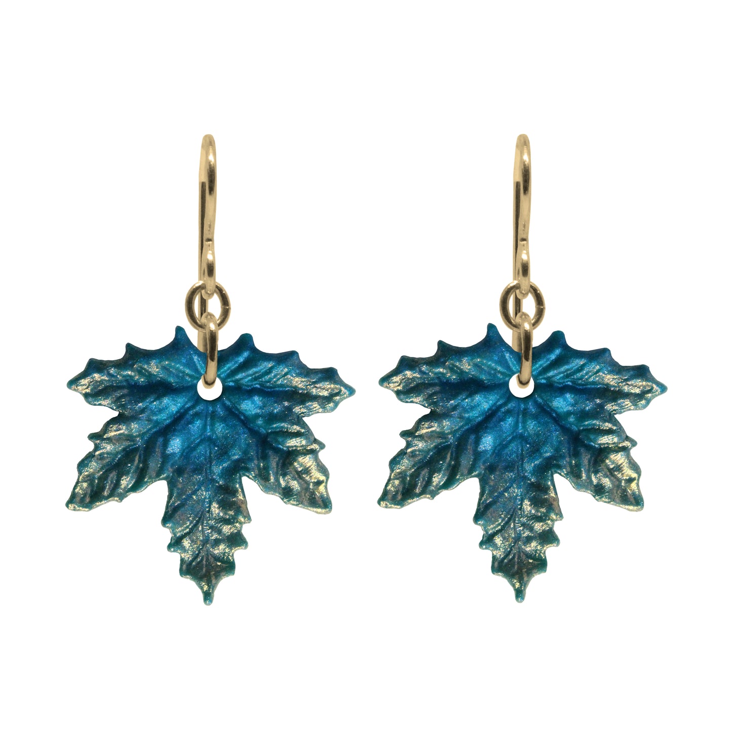 Winter Blue Maple Leaf Charm Earrings / gold filled hook earwires