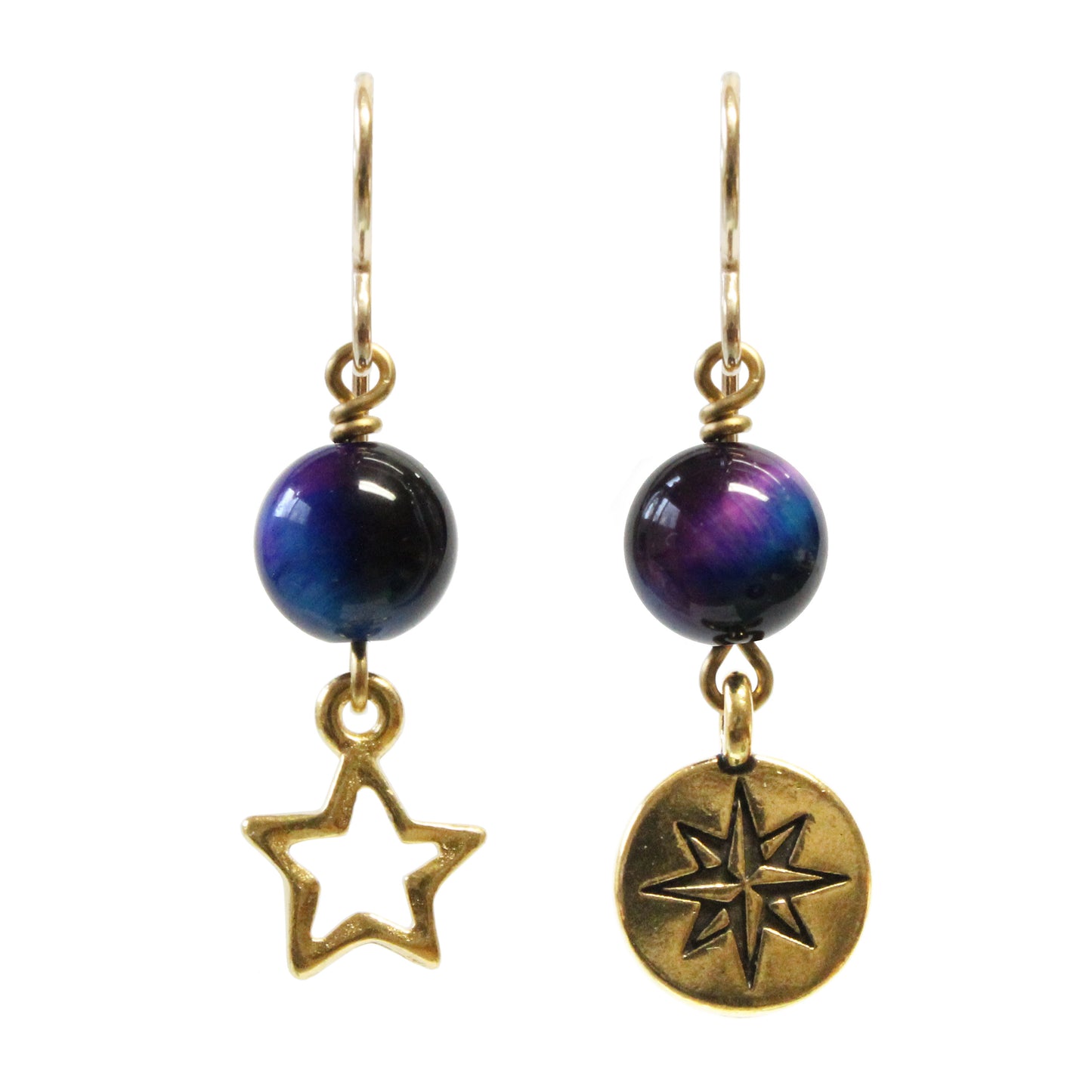 Rainbow Tiger's Eye Celestial Earrings / 40mm length / gold filled earwires